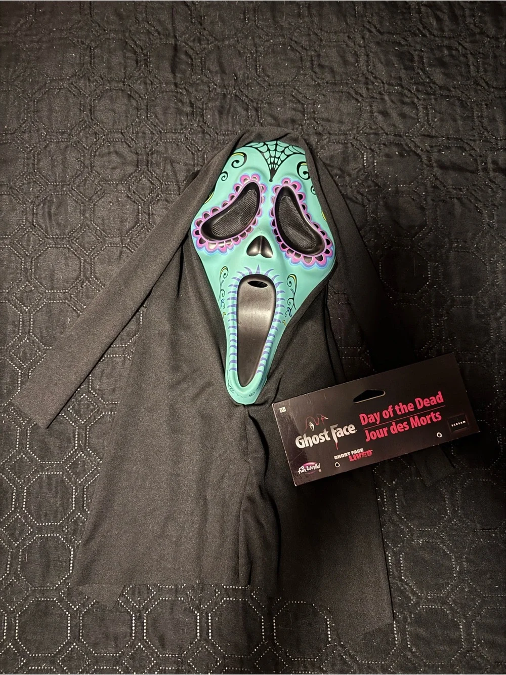 Ghost Face Day of the Dead Kids Costume Mask in Teal & Black
